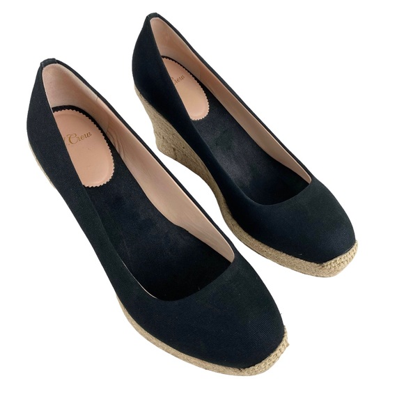 J Crew Black Espadrille Canvas Wedge Heels Slip On Women’s Size 8 - Picture 6 of 12